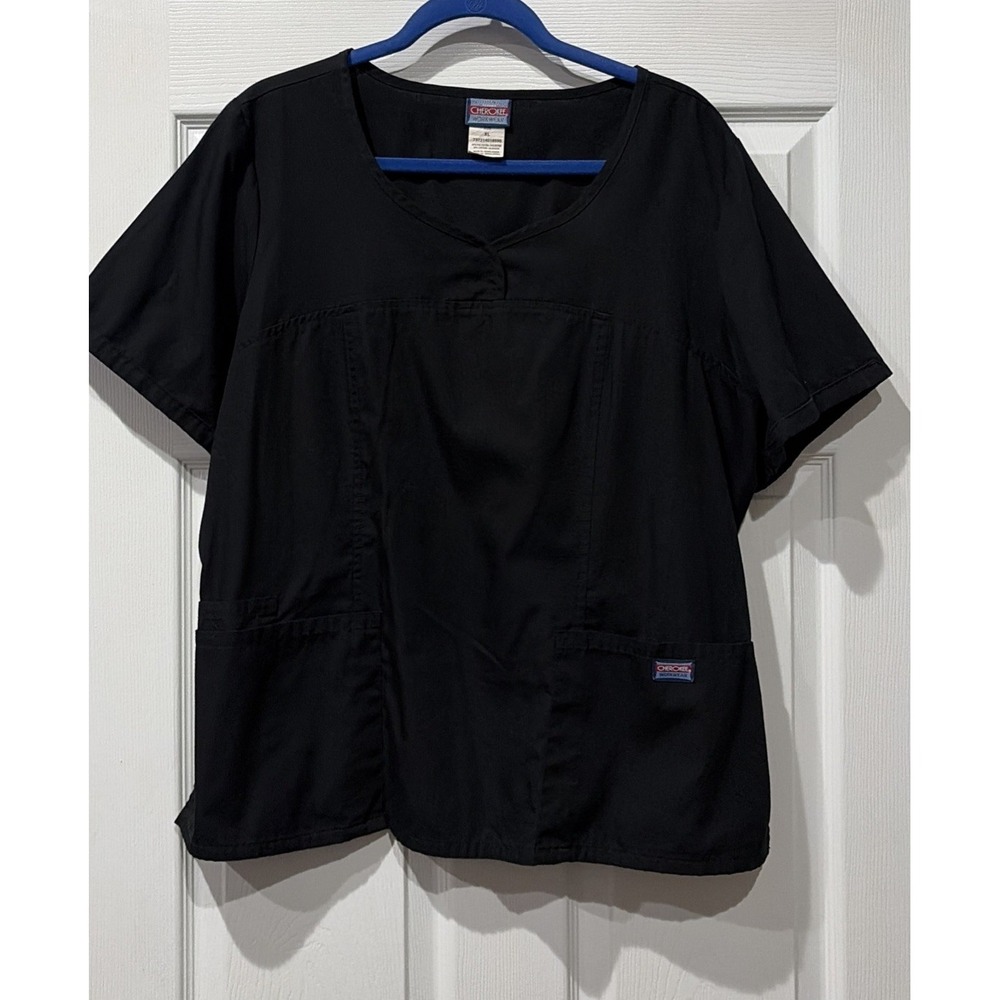 Cherokee Scrub Top Women's XL Black V-Neck Short Sleeve Workwear